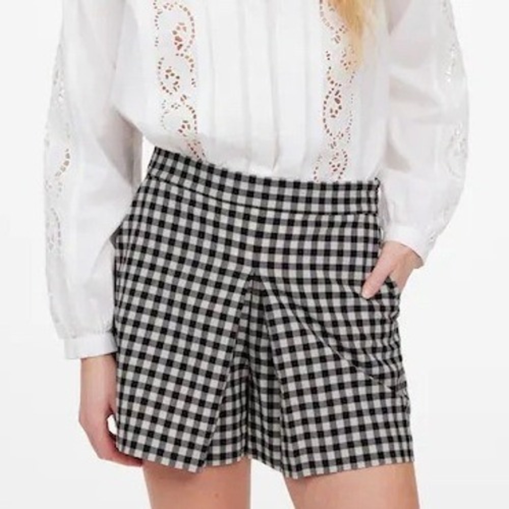 Madewell Gingham Mini Skort True Black White Wool Blend Checkered 10 Cottagecore